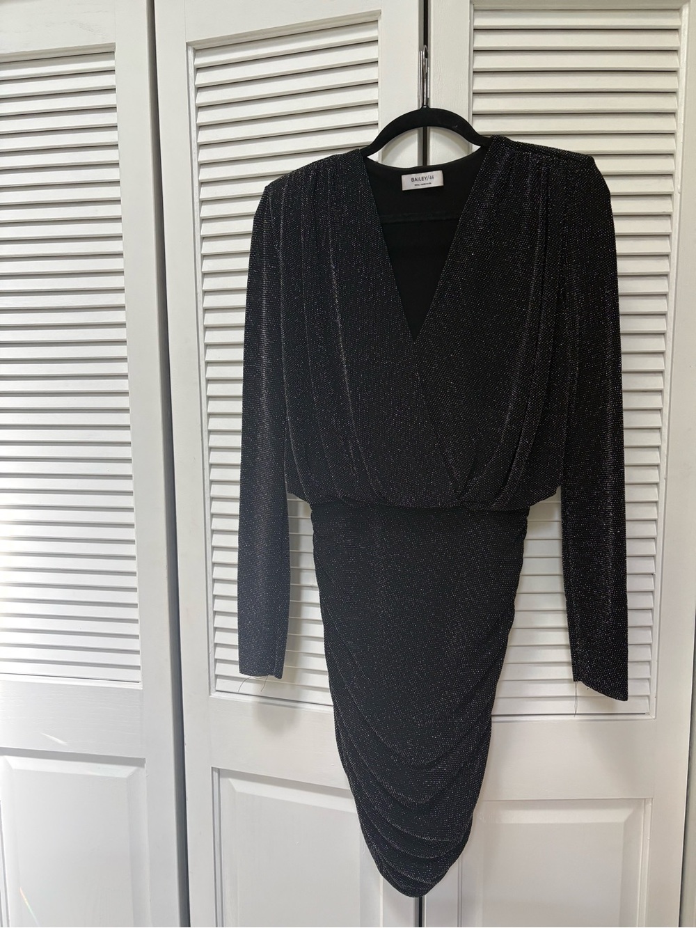 Bailey 44 Black Metallic Thread Long Sleeve Wrap Dress